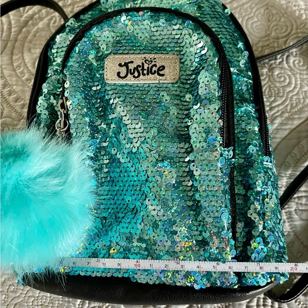 NWOT JUSTICE Backpack in Bright Blue Sparkles with handle and adjustable straps